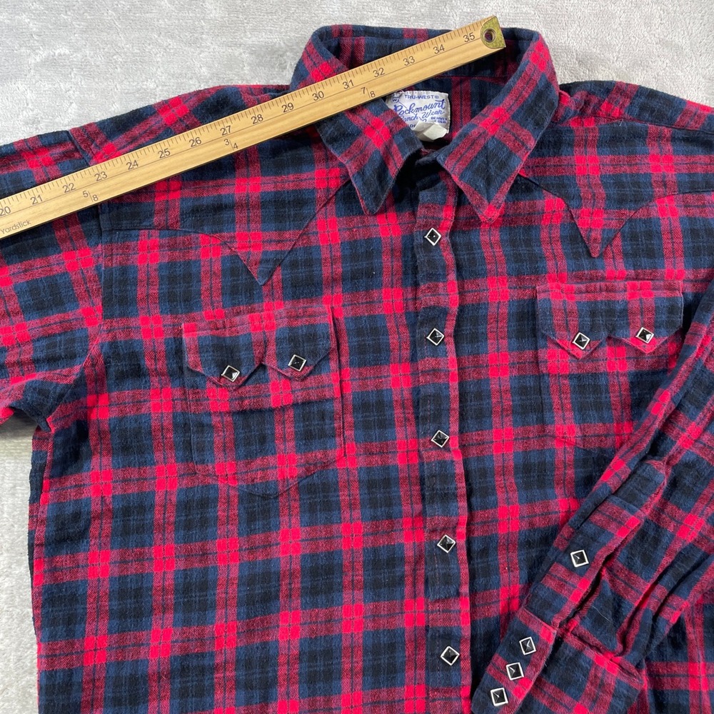 Vintage‎ Rockmount Ranch Wear Flannel Shirt Mens XL Red Plaid Sawtooth Snap USA - Picture 8 of 11